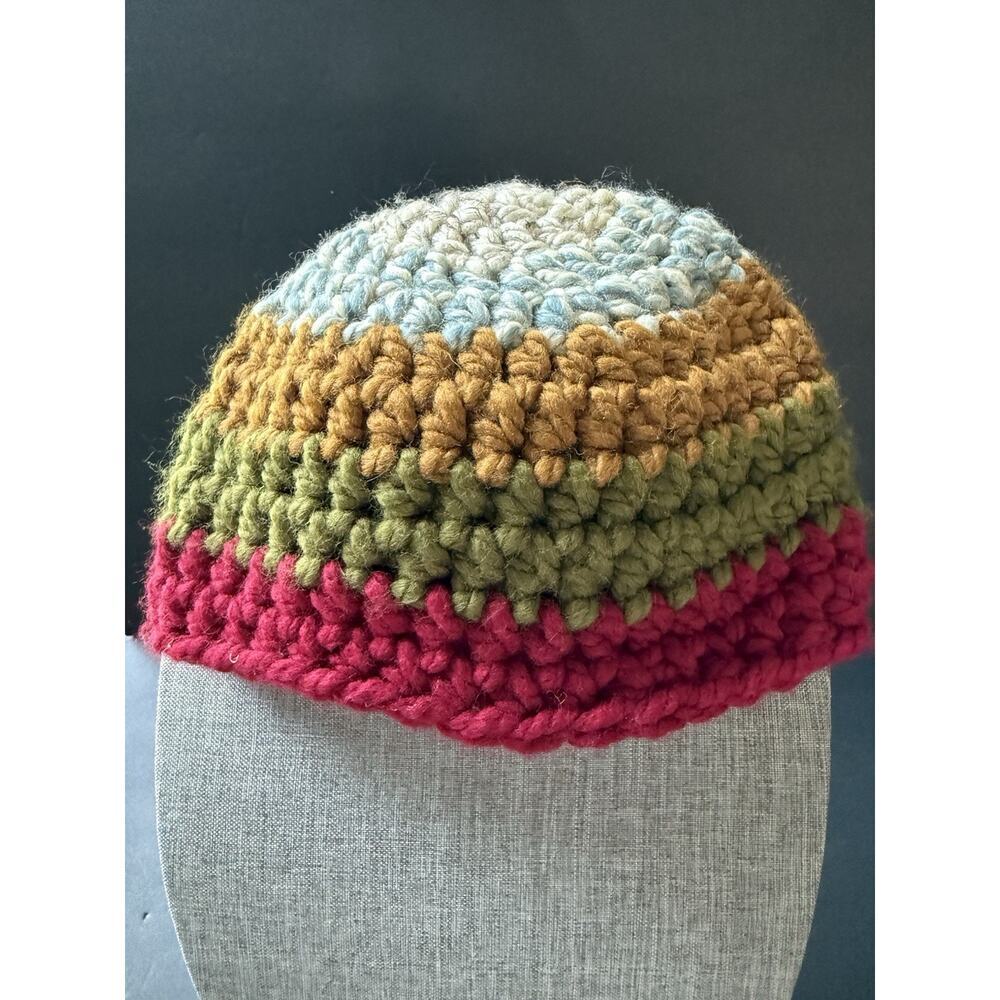 Handwoven Knit Crochet Hat Beanie Y2K One Size Hippie Boho Ski Cap Handcrafted